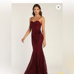 Everlasting Emotion Burgundy Lace Mermaid Maxi Dress #fallwedding #winterwedding